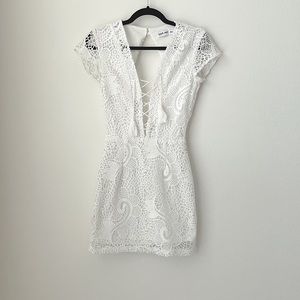White Crochet Tiger Mist Mini Dress